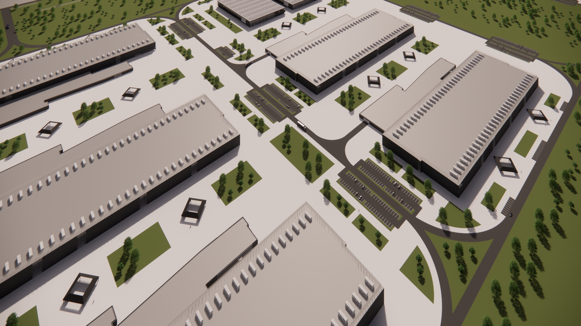 Aerial campus visualization from a separate portfolio concept