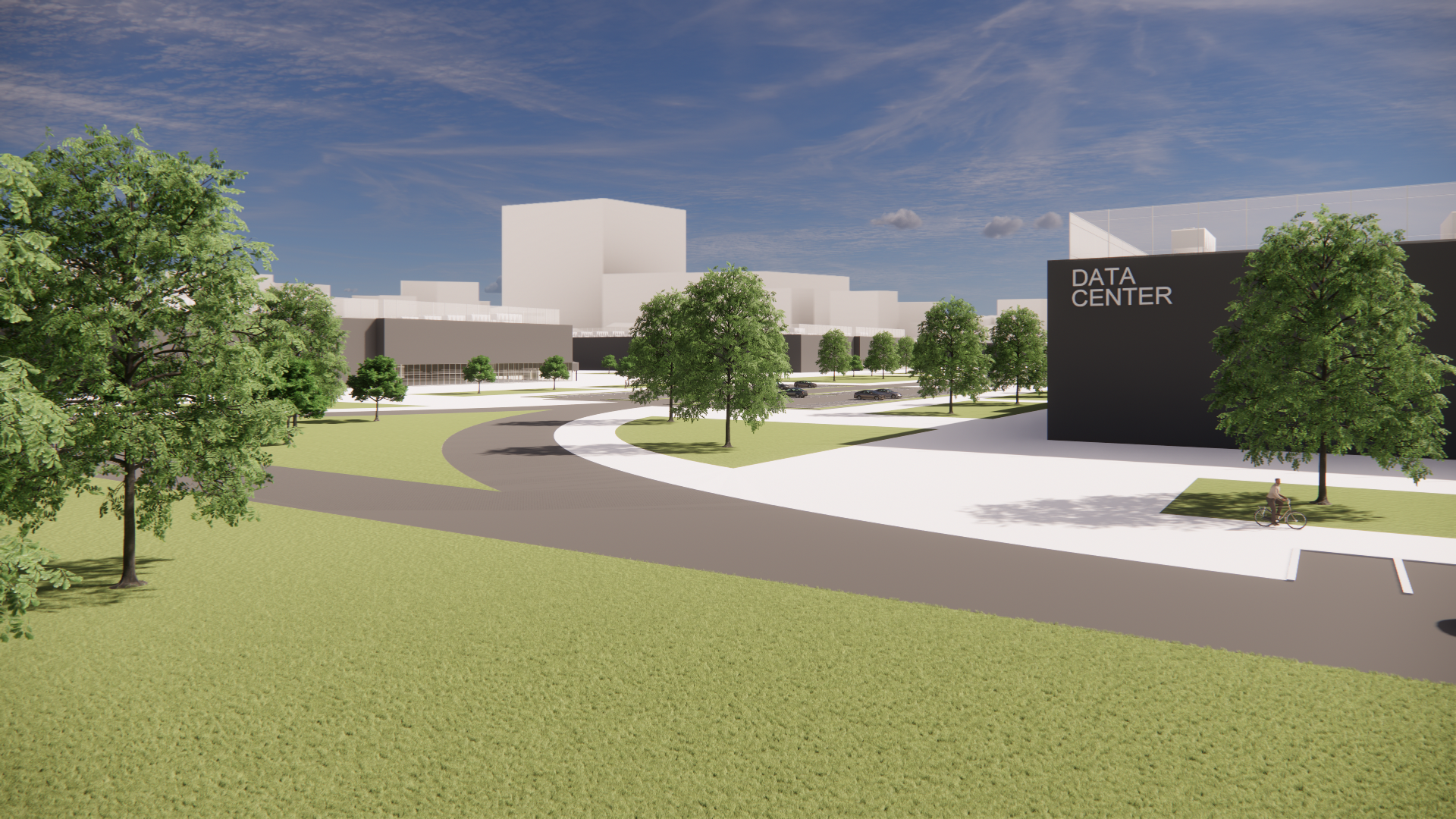 Landscaped campus entrance visualization from a separate portfolio concept
